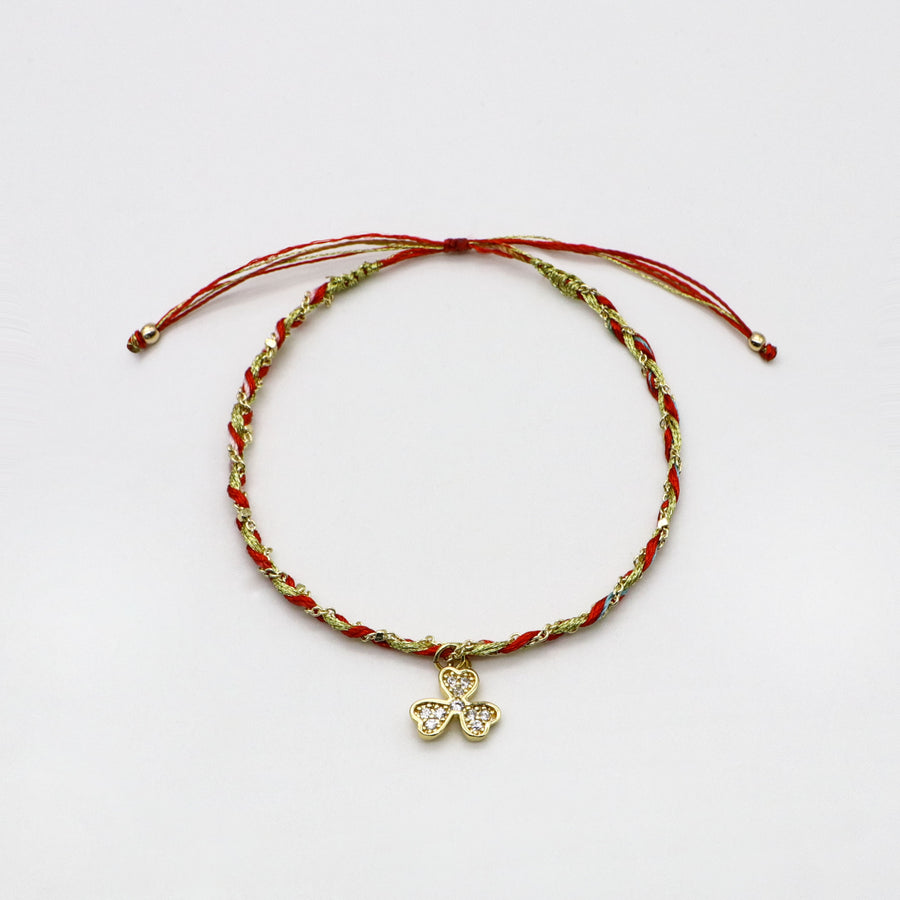 Bohemian Style Lucky Clover  Rose Quartz Cubic Bead Bracelet