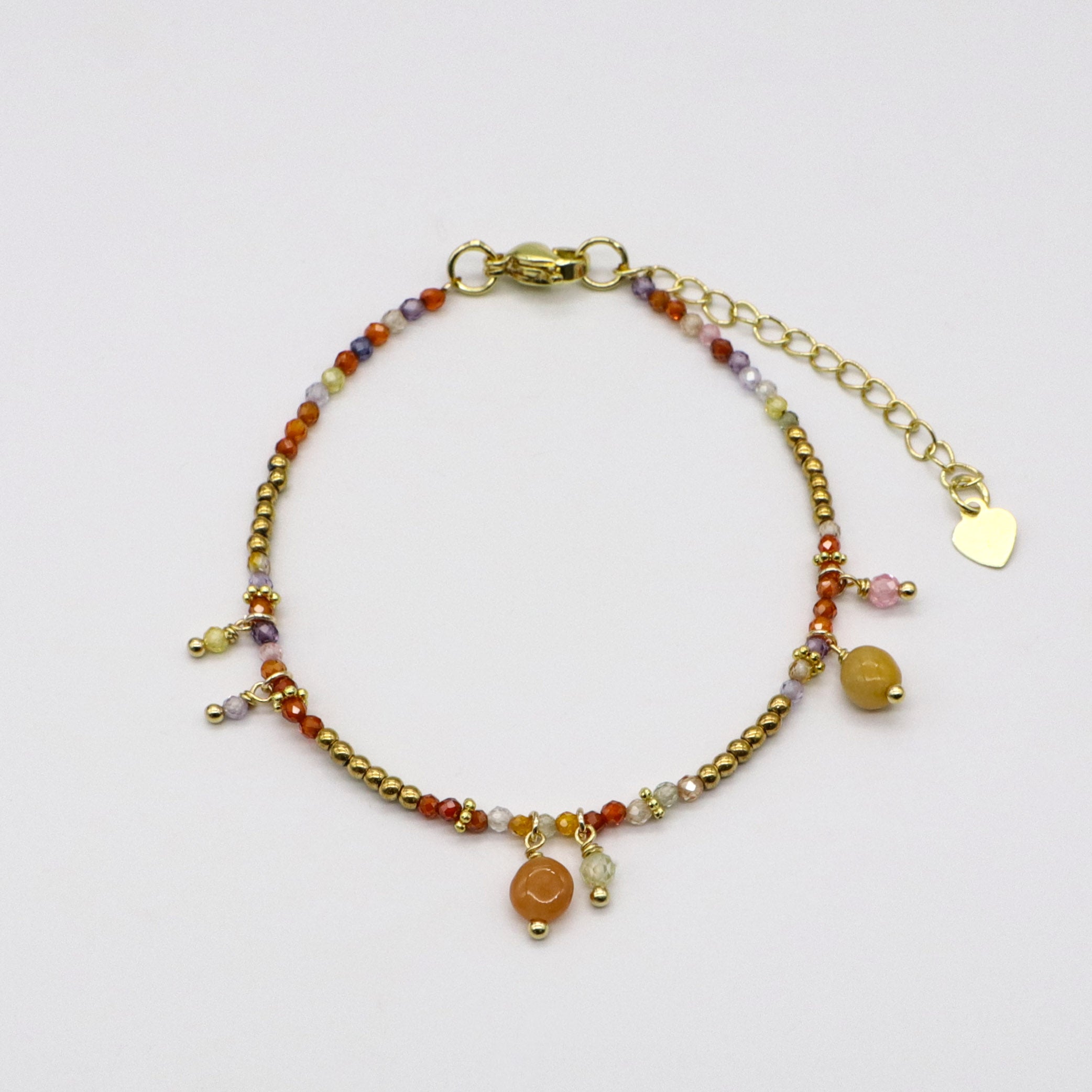 Warm Sunset Vibe Natural Stone Layered Bracelet Set with Bow Charm [B127]