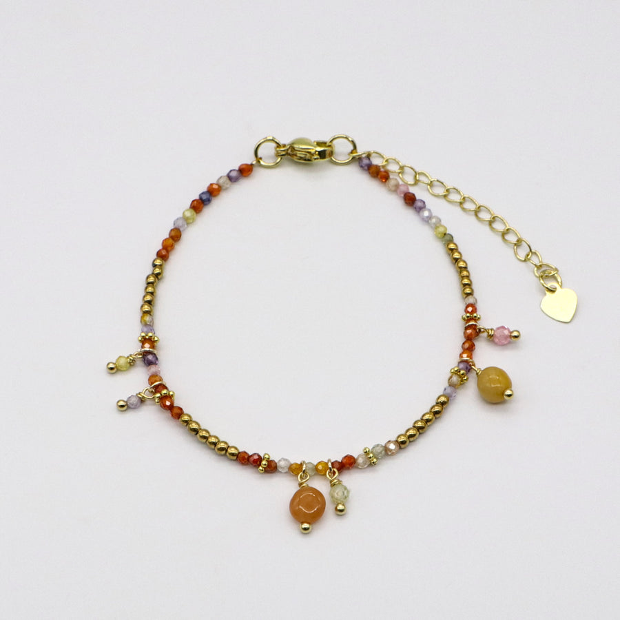 Warm Sunset Vibe Natural Stone Layered Bracelet Set with Bow Charm [B127]
