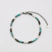 Boho Summer Vibes Beaded Stack Bracelet Set with Turquoise and Shell [B128]