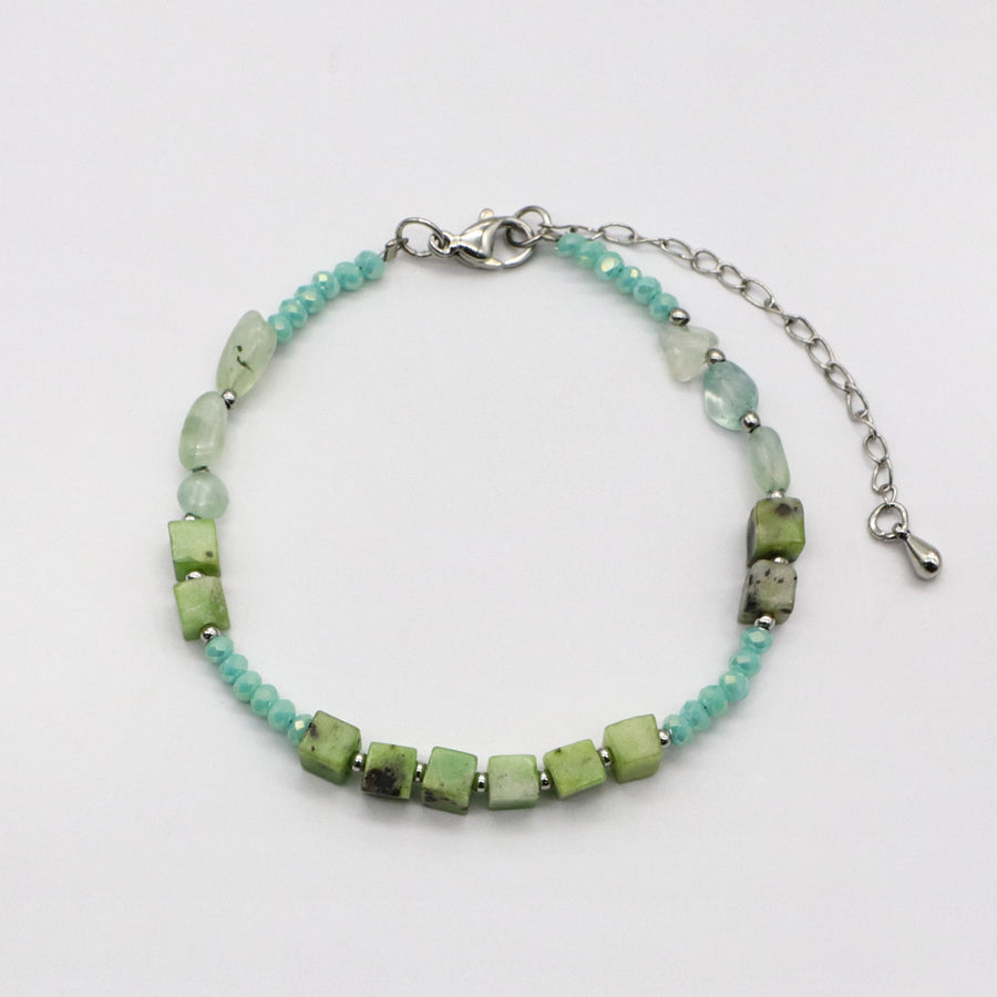 Trendy Green Nature Bracelet Set  With Wood Crystal Elements [B117]