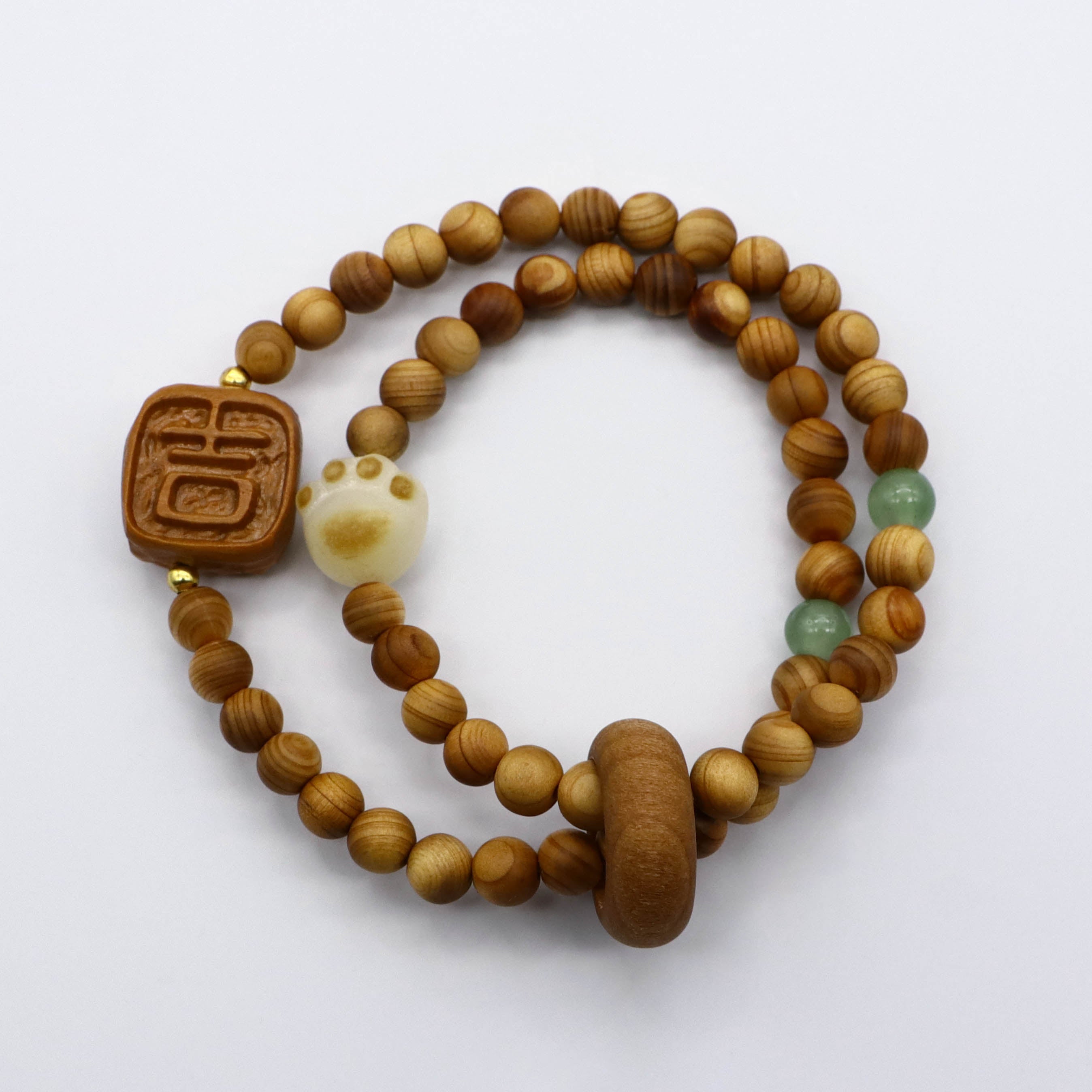 Carved Walnut Wooden Beads Stacked Bracelets