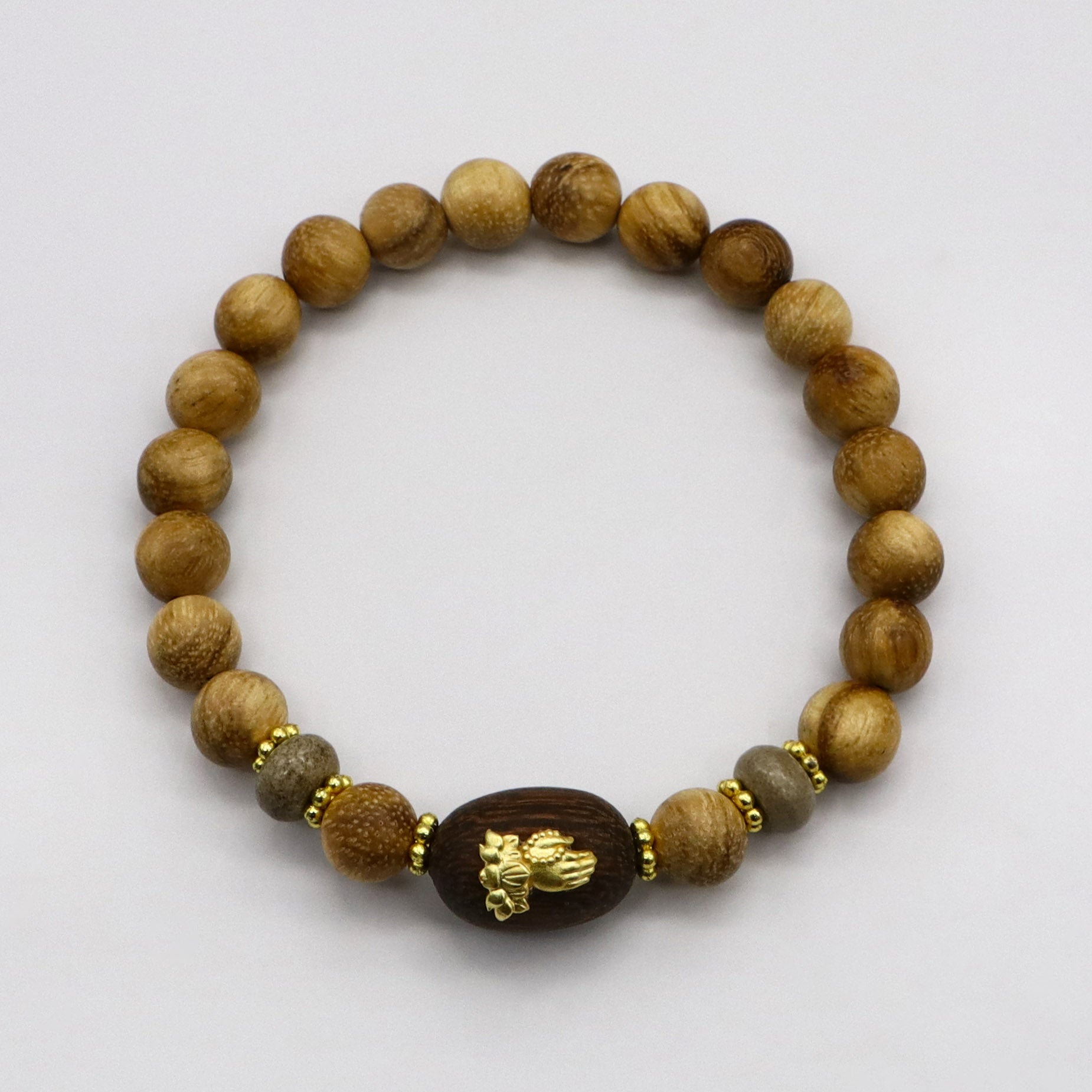 Ethnic Stackable Natural Wood With Red Agate Bracelet Set