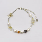 Trendy Crystal Pearl Stackable Bracelet Set for Lady Green Yellow Natural Stone Layered Bracelets [B116]