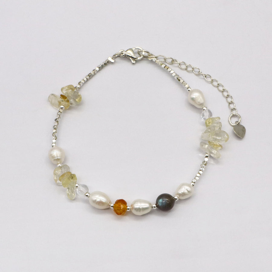 Trendy Crystal Pearl Stackable Bracelet Set for Lady Green Yellow Natural Stone Layered Bracelets [B116]