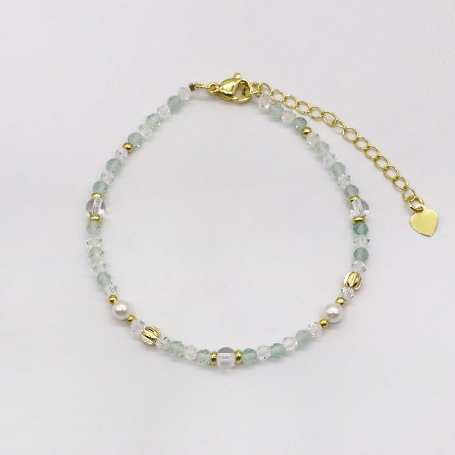 Trendy Crystal Pearl Stackable Bracelet Set for Lady Green Yellow Natural Stone Layered Bracelets [B116]