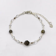 Minimalist Pearl and Smoky Quartz Stack Bracelet Set [B120]
