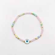 Evil Eye and Rose Quartz Bead Bracelet [B205]