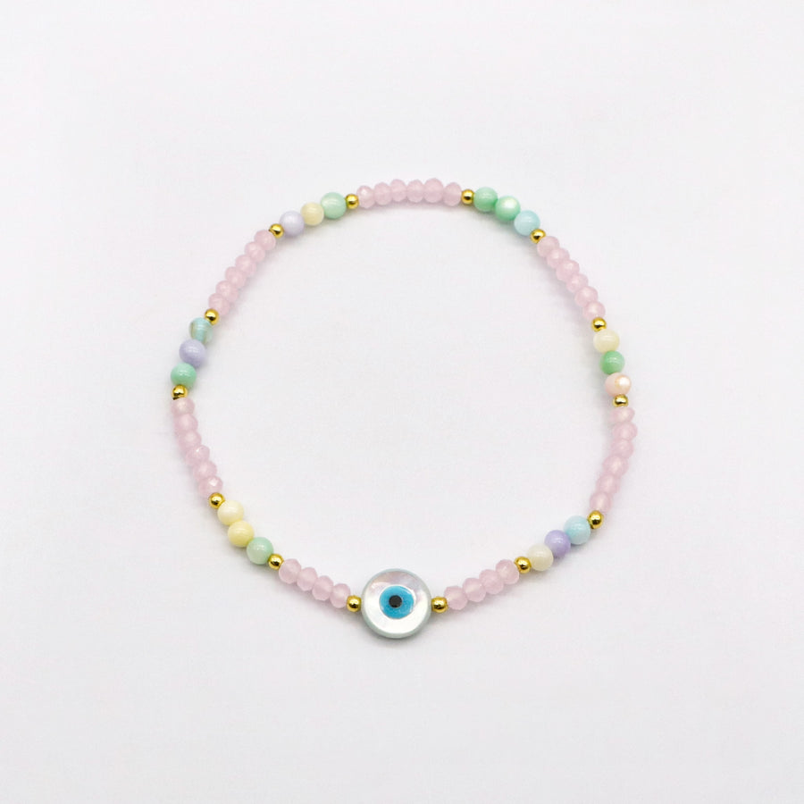 Evil Eye and Rose Quartz Bead Bracelet [B205]