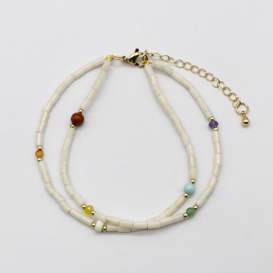 Boho Summer Vibes Beaded Stack Bracelet Set with Turquoise and Shell [B128]