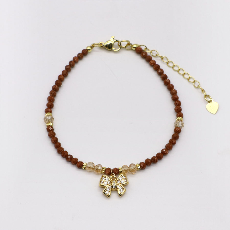 Warm Sunset Vibe Natural Stone Layered Bracelet Set with Bow Charm [B127]