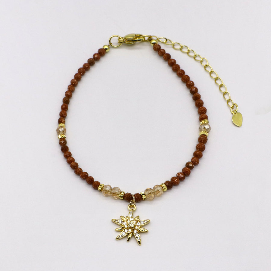 Warm Sun Charm Stackable Bracelet Set with Tiger's Eye and Gold Sand Stone [B129]