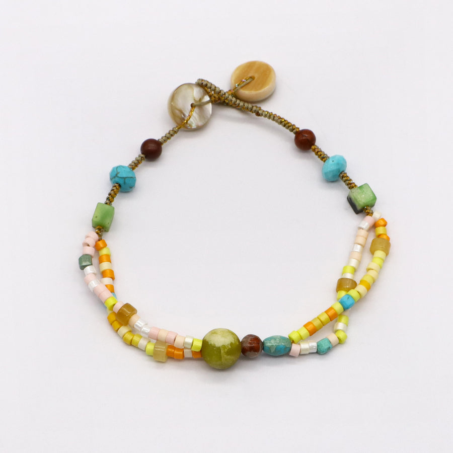 Boho Summer Vibes Beaded Stack Bracelet Set with Turquoise and Shell [B128]