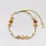 Warm Sun Charm Stackable Bracelet Set with Tiger's Eye and Gold Sand Stone [B129]