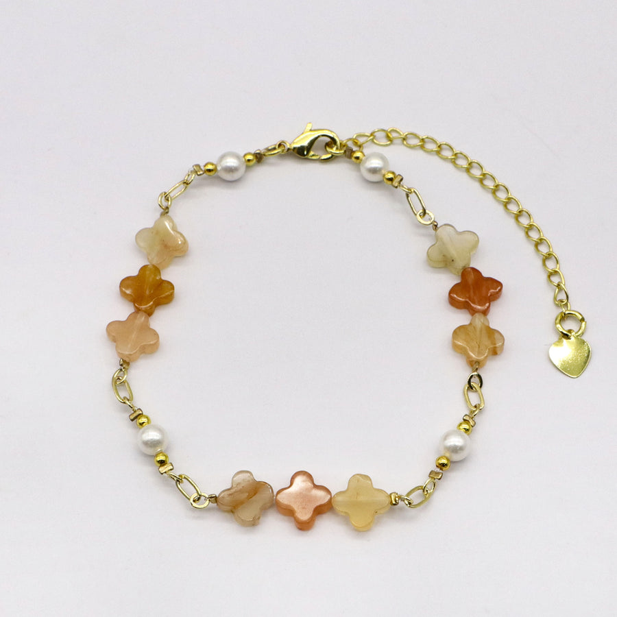 Warm Sun Charm Stackable Bracelet Set with Tiger's Eye and Gold Sand Stone [B129]