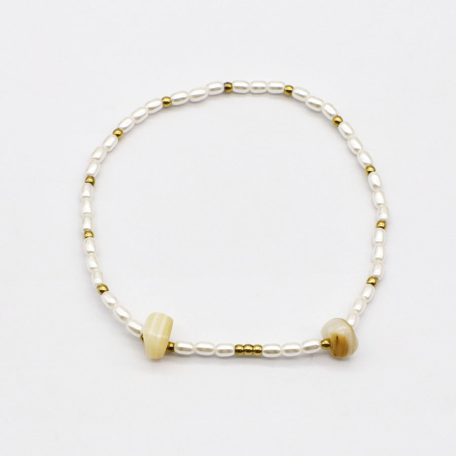 Exquisite Stainless Steel bracelet Decorated with Trochid Shell and Freshwater Pearls Set [B138]