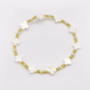 Stainless Steel With MOP Clover and Cross Gold Plated Layered Bracelet Set [B139]