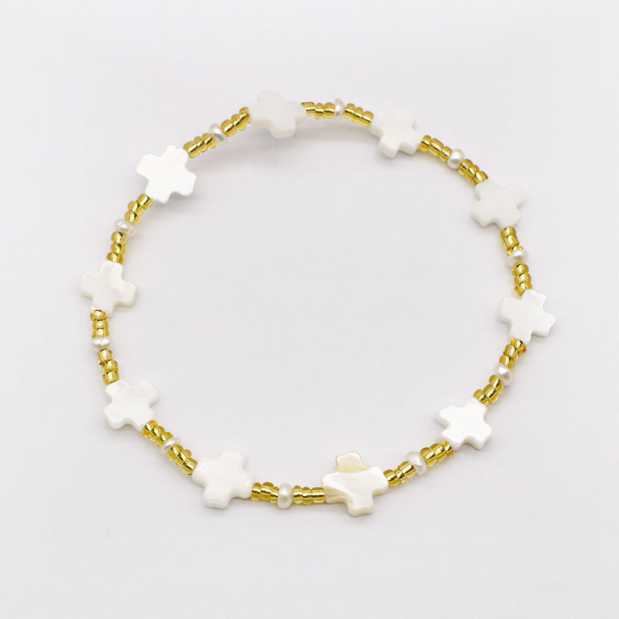 Boho Gold Plated Stackable Bracelet Set with White Clover [B142]