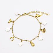 Stainless Steel With MOP Clover and Cross Gold Plated Layered Bracelet Set [B139]