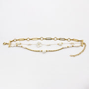 Boho Stainless Steel Gold Plated Stackable Bracelet Set with Mother of Pearl Flower [B140]