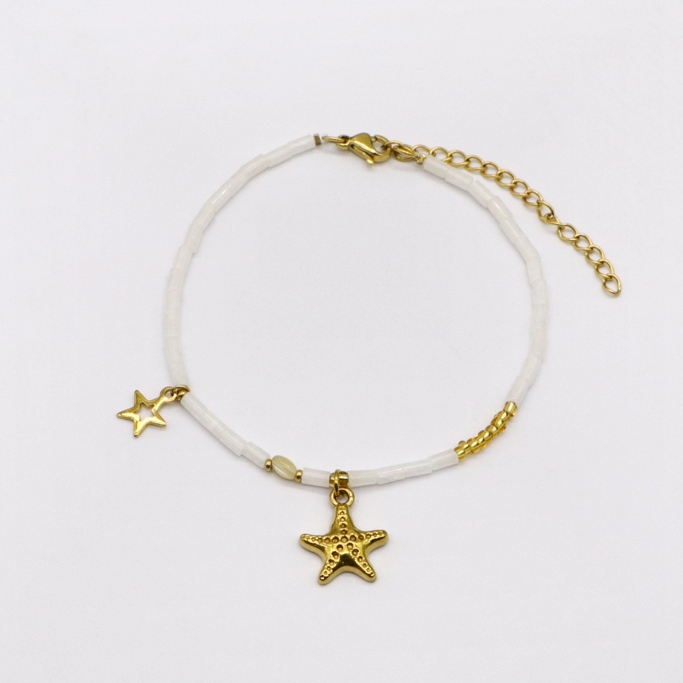 Summer Season Cowrie and Starfish Stainless Steel Gold Plated Layered Bracelet Set [B141]