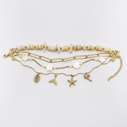 Shell and Tropical Charm Gold Layered Bracelet Stack Set
