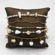 Shell and Tropical Charm Gold Plated Layered Bracelet Stack Set