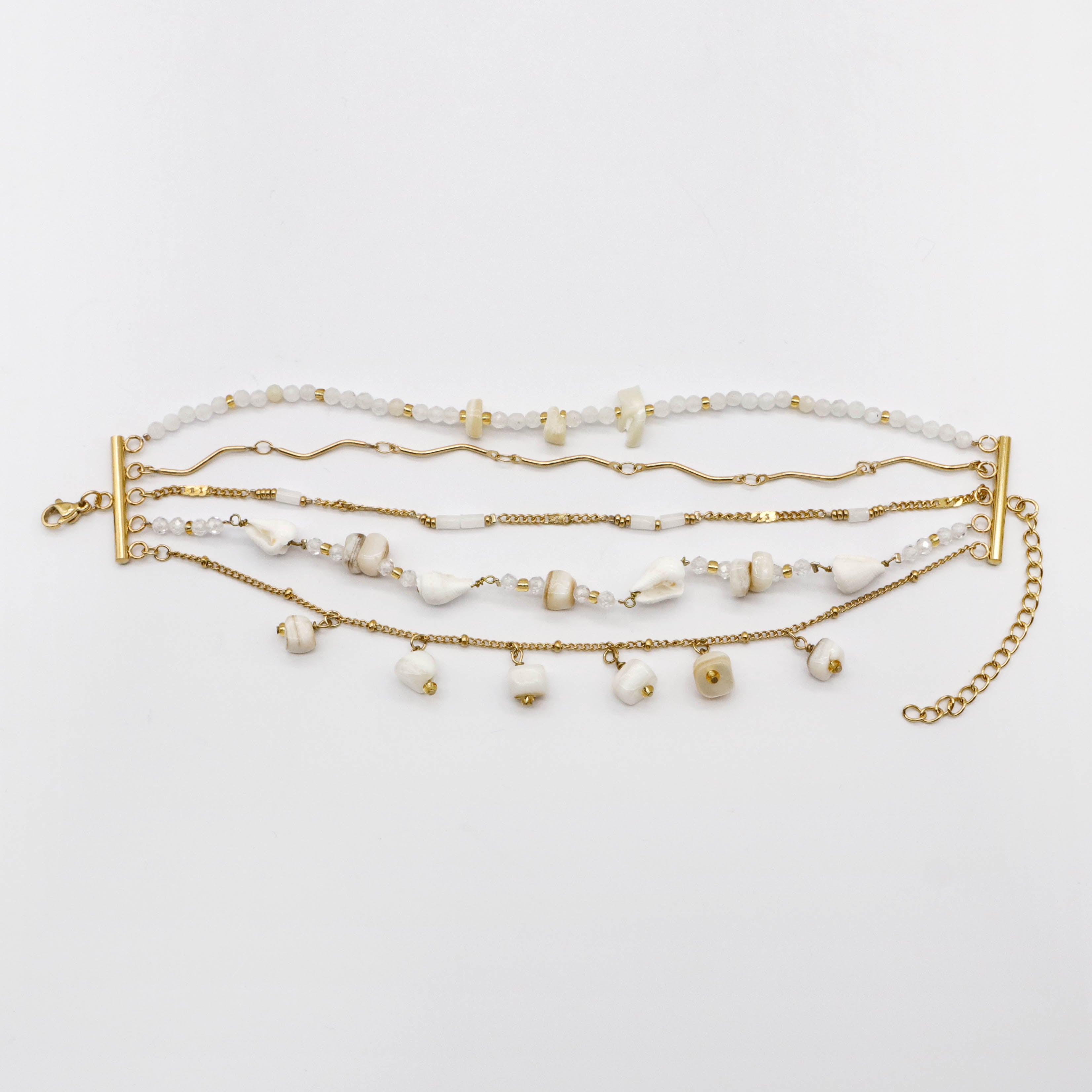 Shell and Tropical Charm Gold Plated Layered Bracelet Stack Set