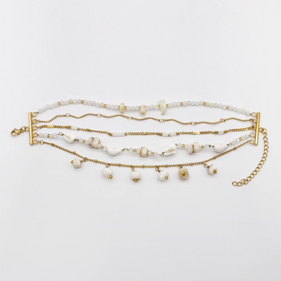Shell and Tropical Charm Gold Plated Layered Bracelet Stack Set