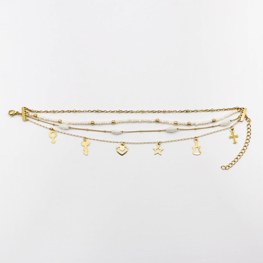 Boho Gold Plated Stackable Bracelet Set with White Clover [B142]