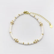 Shell and Pearl Gold Plated Layered Bracelet Stack Set [B143]