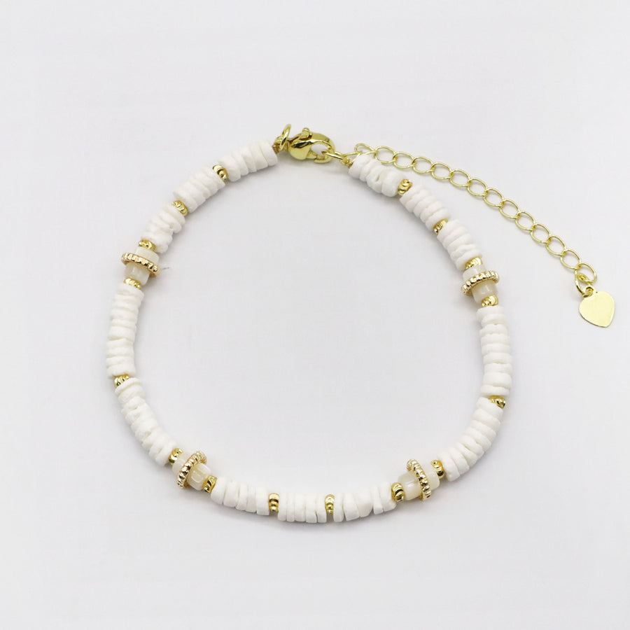 Shell and Pearl Gold Plated Layered Bracelet Stack Set [B143]
