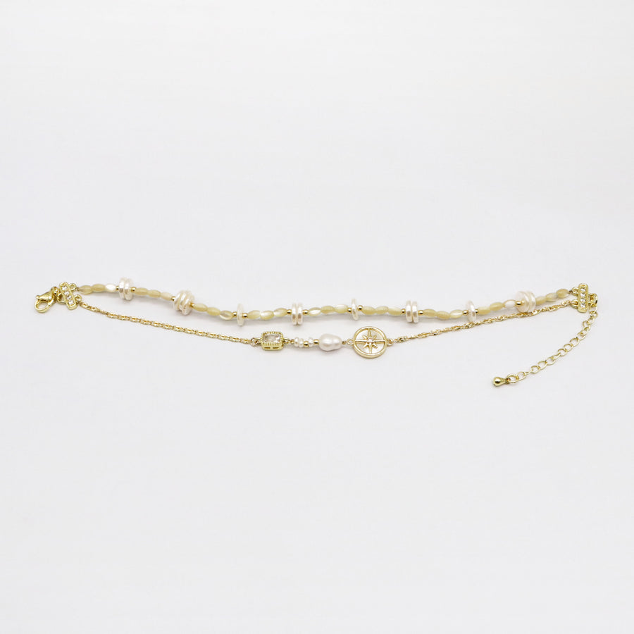 Punk Style Pearl and Shell Bracelet [B150]