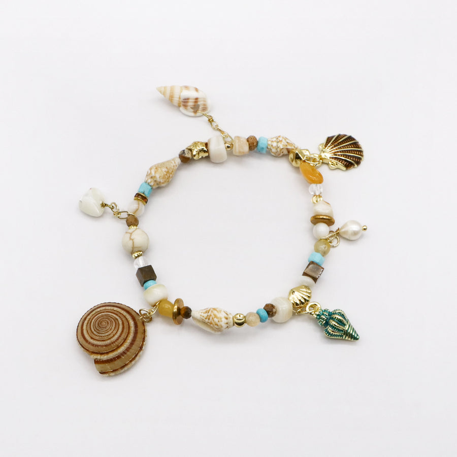 Boho Coastal Wanderer Layered Bracelet Set with Ocean Shell Charms [B155]