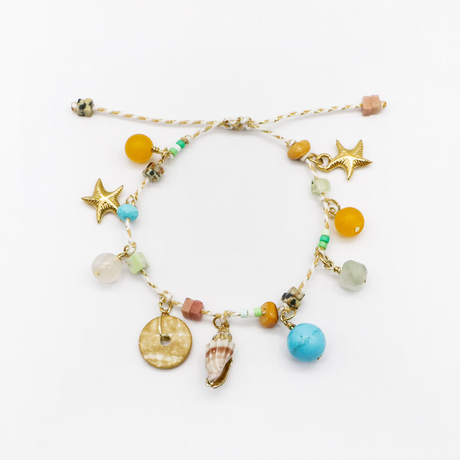 Summer Season Beads Bracelet Stack with Shell and Turquoise Charms [B178]