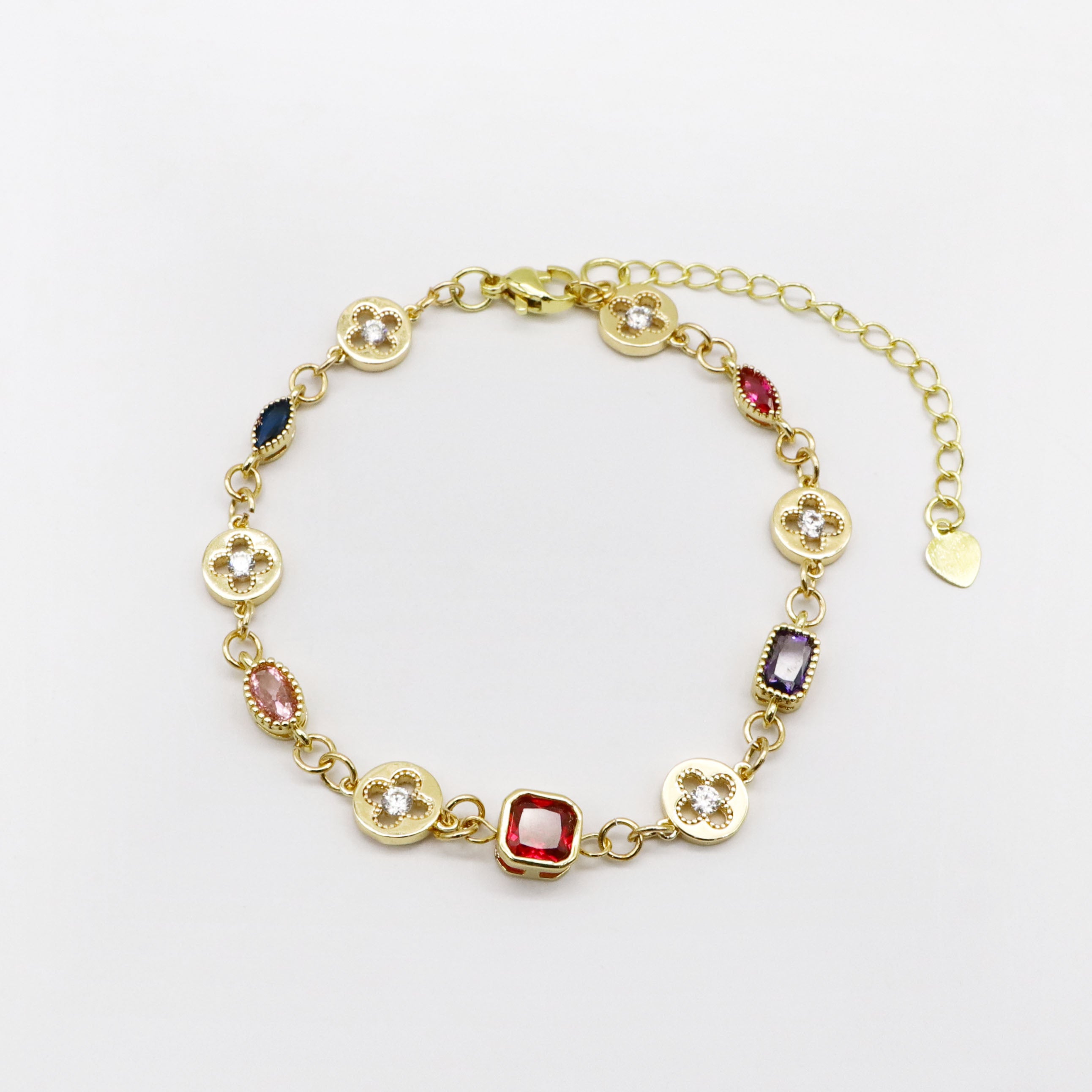 Coastal Glam Layered Bracelet Set with Red Gemstones and Tropical Charms [B164]