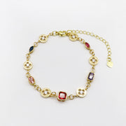 Coastal Glam Layered Bracelet Set with Red Gemstones and Tropical Charms [B164]