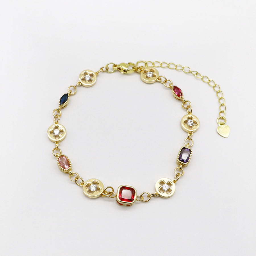 Coastal Glam Layered Bracelet Set with Red Gemstones and Tropical Charms [B164]