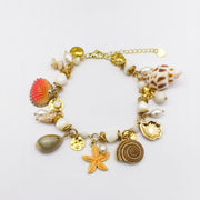 Coastal Glam Layered Bracelet Set with Red Gemstones and Tropical Charms [B164]
