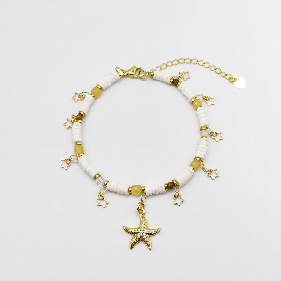 Bohemia Seaside Holiday Bracelet Set with Zircon Clover and Shell Charms [B165]