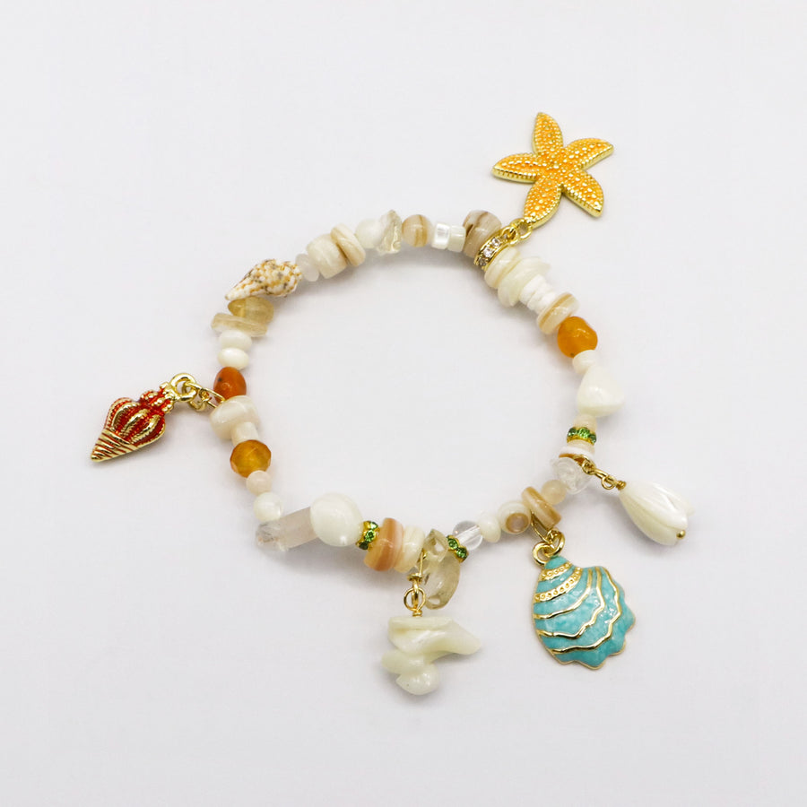 Bohemia Seaside Holiday Bracelet Set with Zircon Clover and Shell Charms [B165]