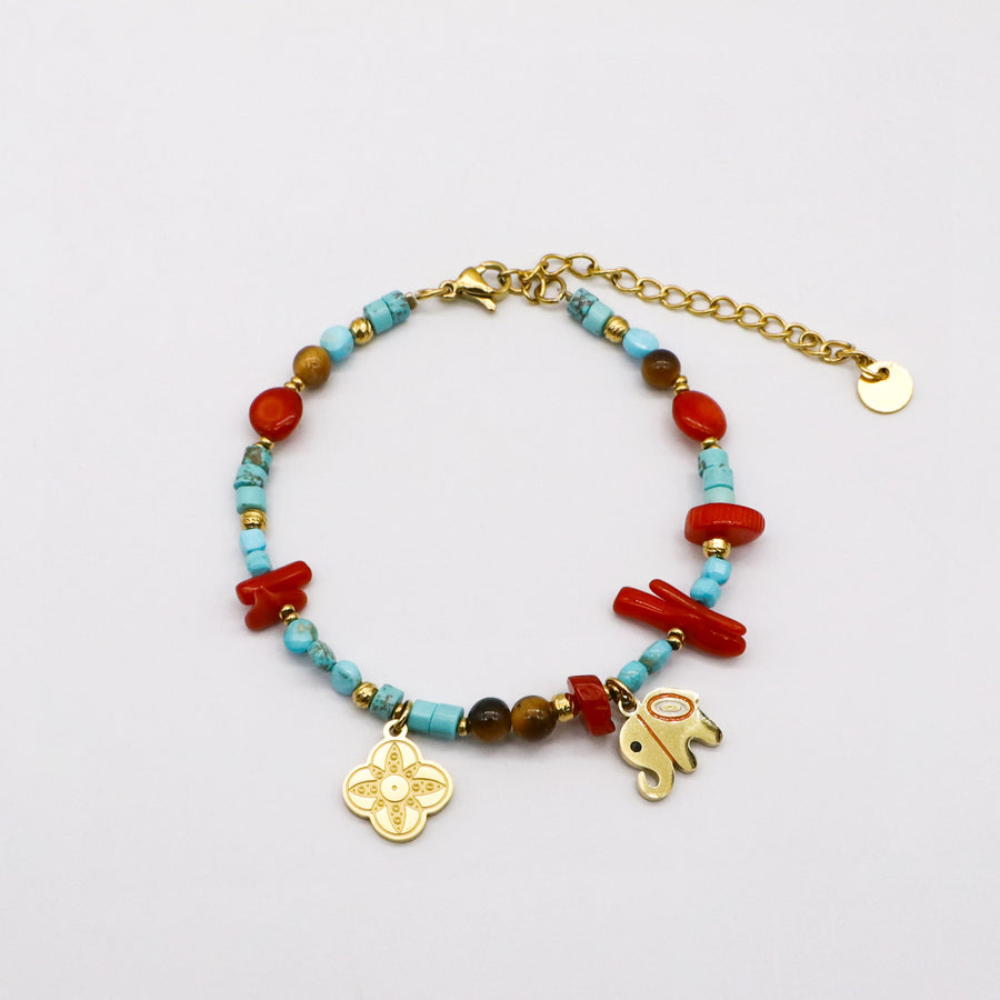 Lucky Elephant Bracelet Made with Multicolor Natural Stones [B168]