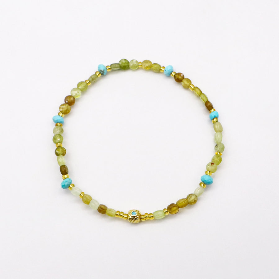 Casual Everyday Turquoise and Prehnite Beaded Bracelet [B221]