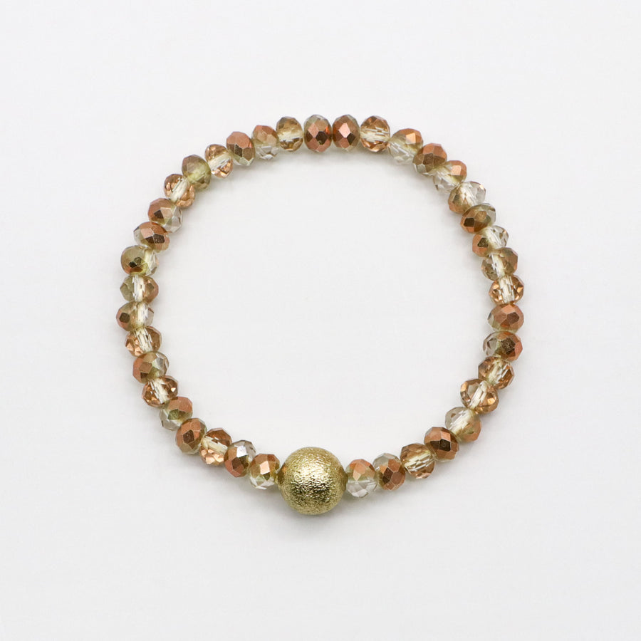 Boho Champagne Faceted Crystal Bracelets with Tiger Eye Charm [B171]