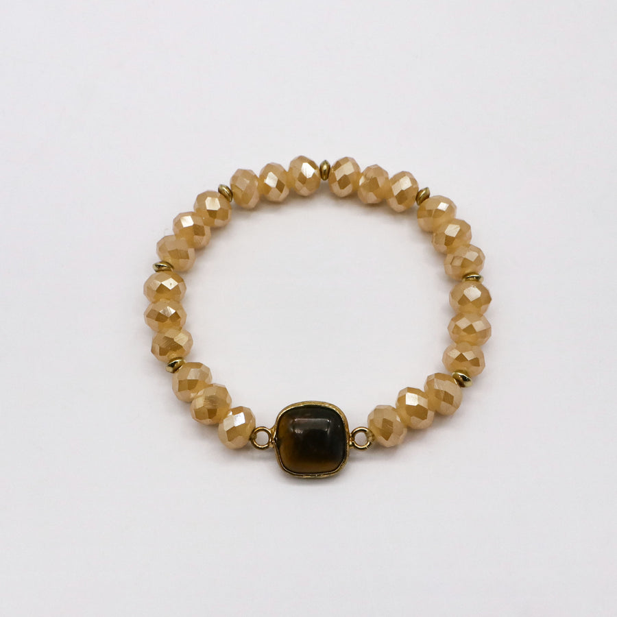 Boho Champagne Faceted Crystal Bracelets with Tiger Eye Charm [B171]