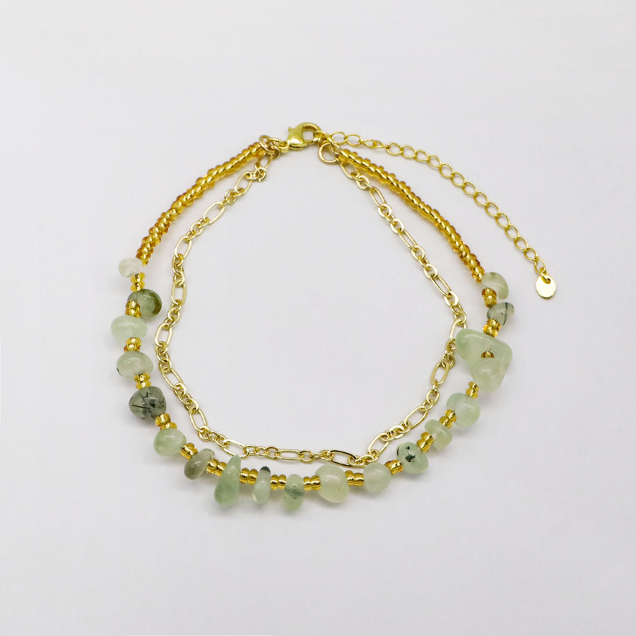 Fresh Summer Green and Yellow Bracelet Set with Gold Plated Chains [B177]