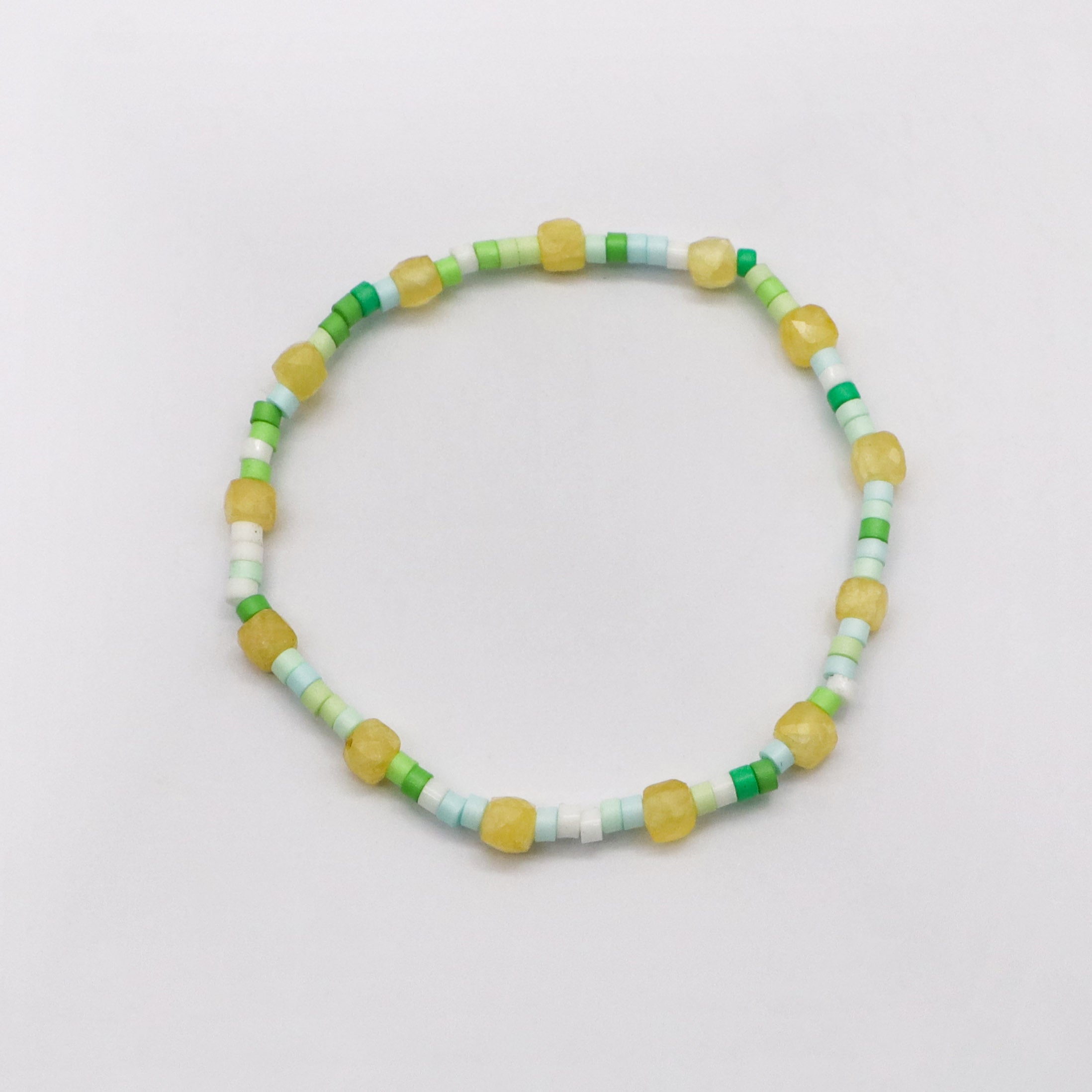 Fresh Summer Green and Yellow Bracelet Set with Gold Plated Chains [B177]