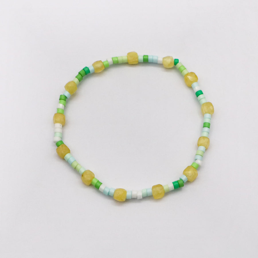 Fresh Summer Green and Yellow Bracelet Set with Gold Plated Chains [B177]