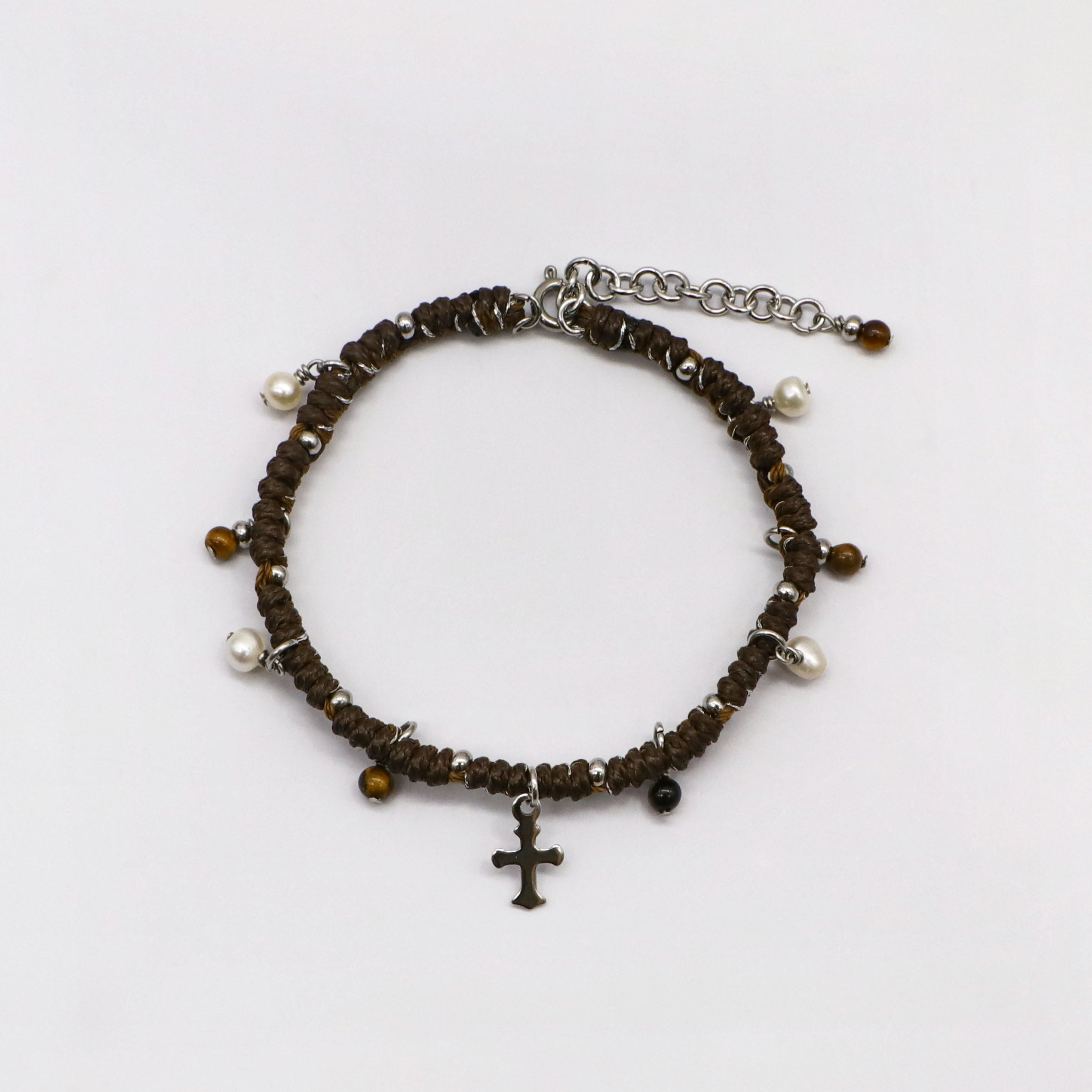 African-inspired Bracelet with Cross Charms and Natural Stones [B186]