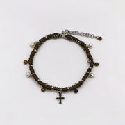 African-inspired Bracelet with Cross Charms and Natural Stones [B186]
